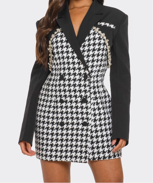 Monochrome Glam Blazer Dress