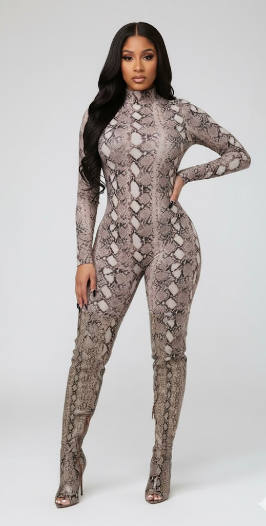 Fierce Snake Print Stiletto Knee Boots