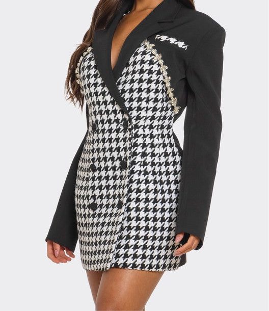 Monochrome Glam Blazer Dress